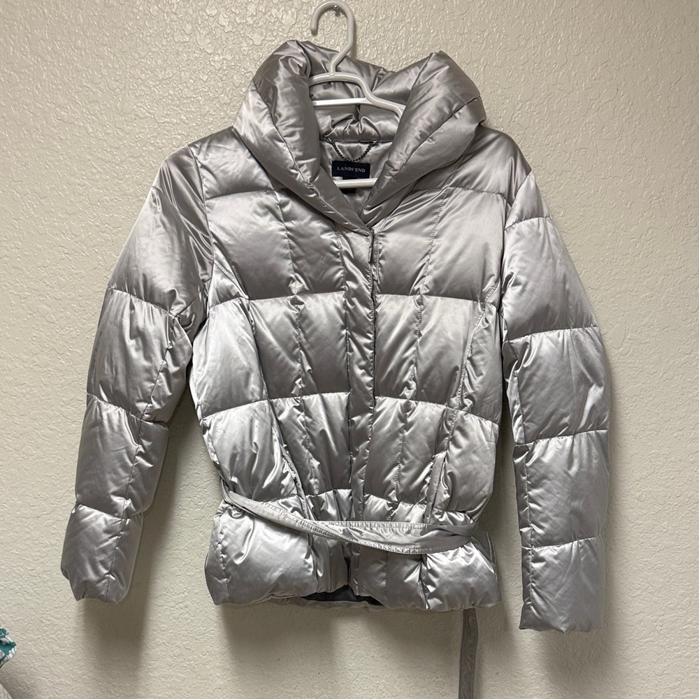 LANDS’ END NWOT Metallic Silver Puffer Jacket